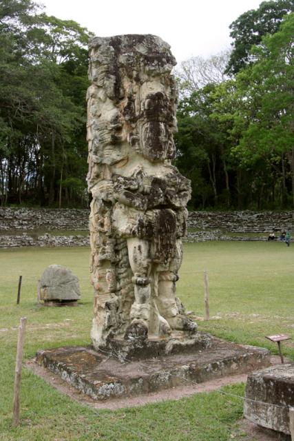 Stela 4, portraying Waxaklahun-Ubah-K'awil (18 Rabbit) as a ballplayer.