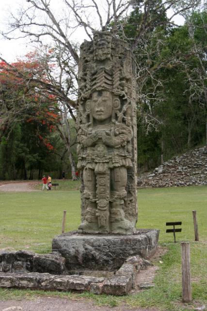 Stela A, portraying 18 Rabbit receiving a message from the deified soul of his ancestor, the sun god.